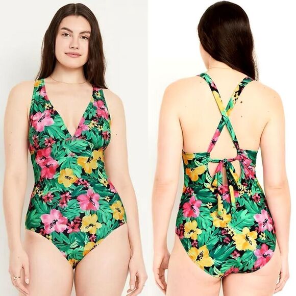 Old Navy Other - Old Navy‎ Tie-Back One-Piece Swimsuit Tropical Floral Size XL